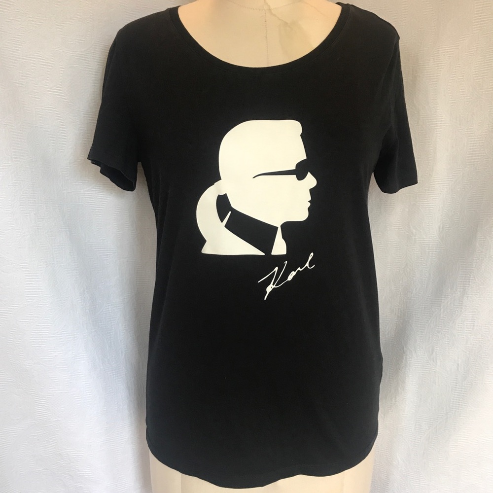 Karl Lagerfeld iconic silhouette white on black .